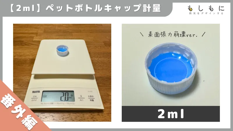 ペットボトルのキャップ容量2ml（2cc）の場合